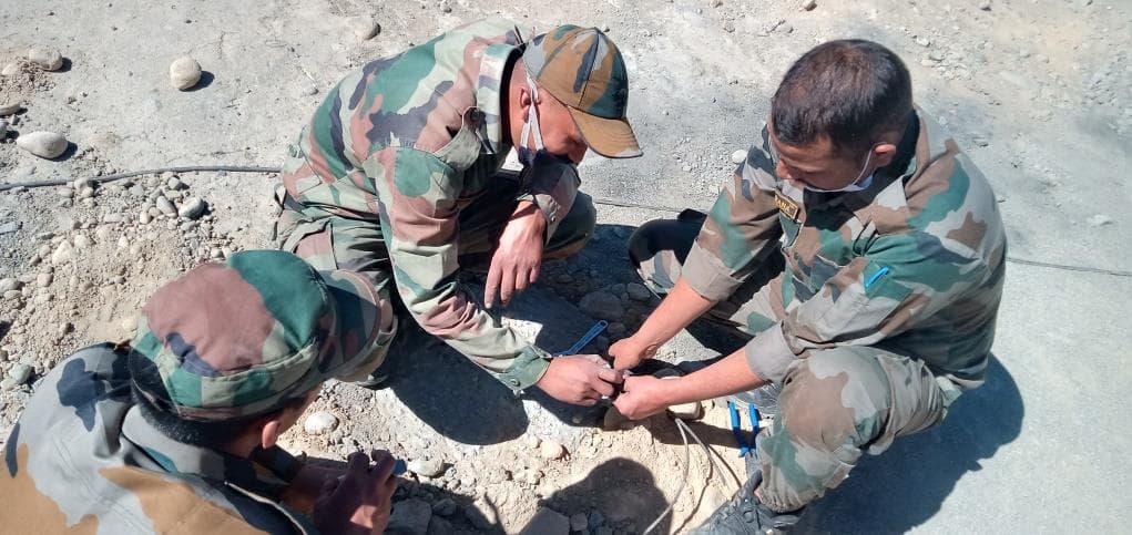 Indian Army soldiers securing the turbine