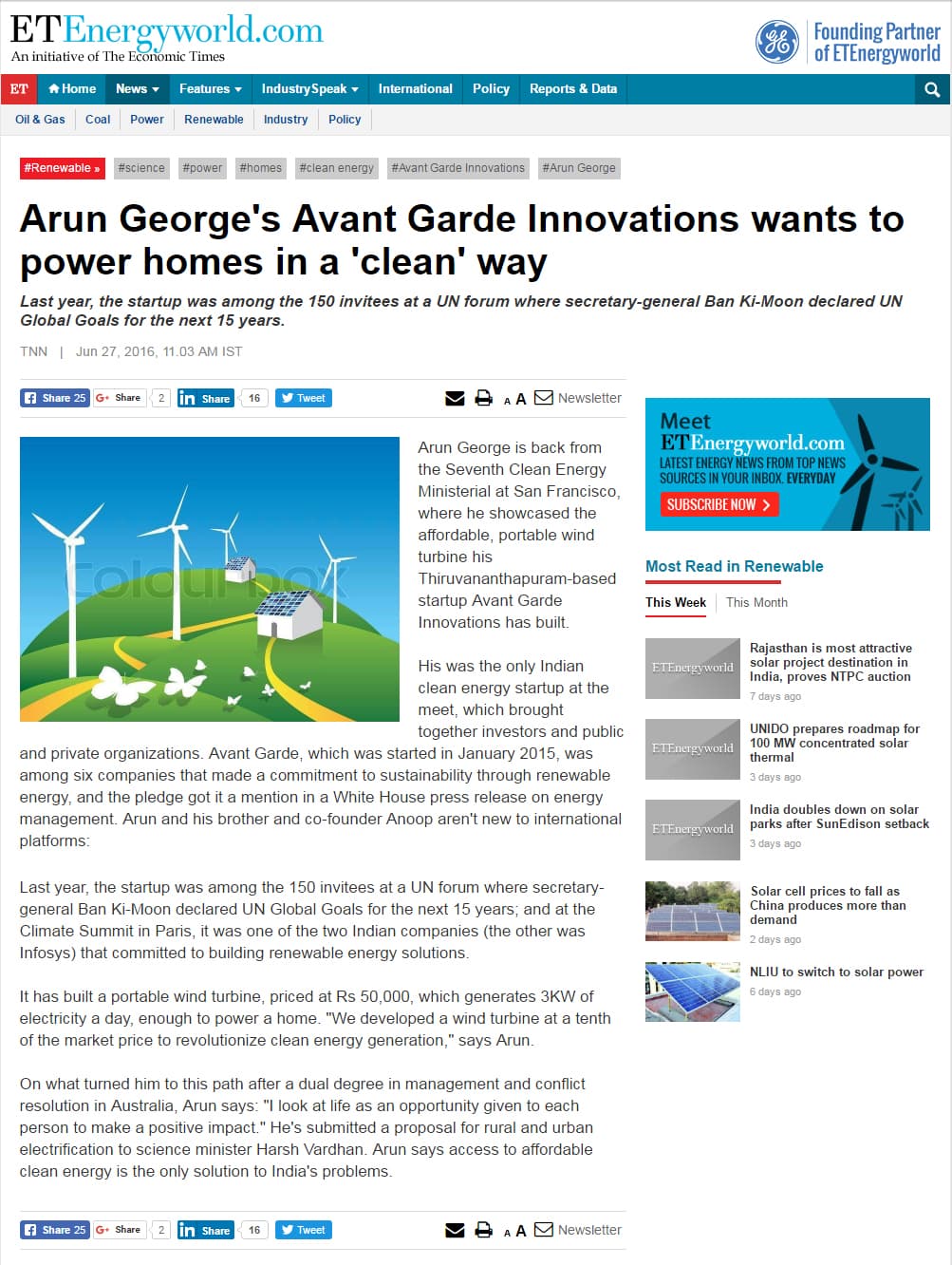 ET Energy World Article